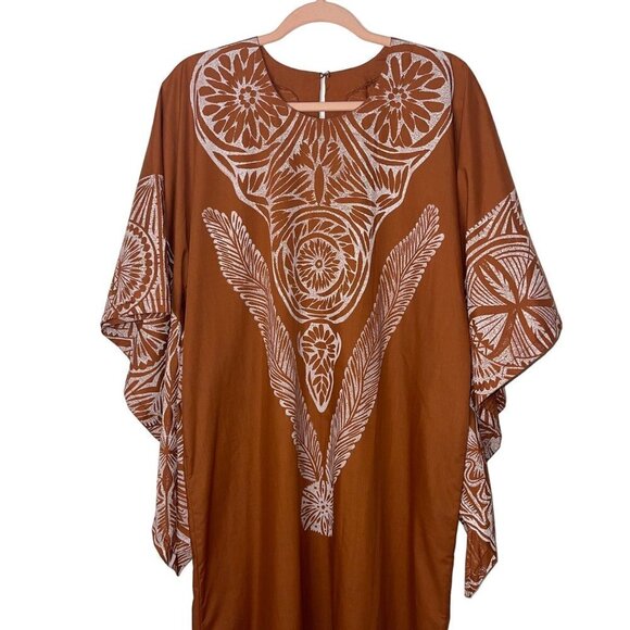 Vintage Womens Dress Size Large Brown Maxi Dramatic Sleeve Caftan Hawaiian - Picture 7 of 10